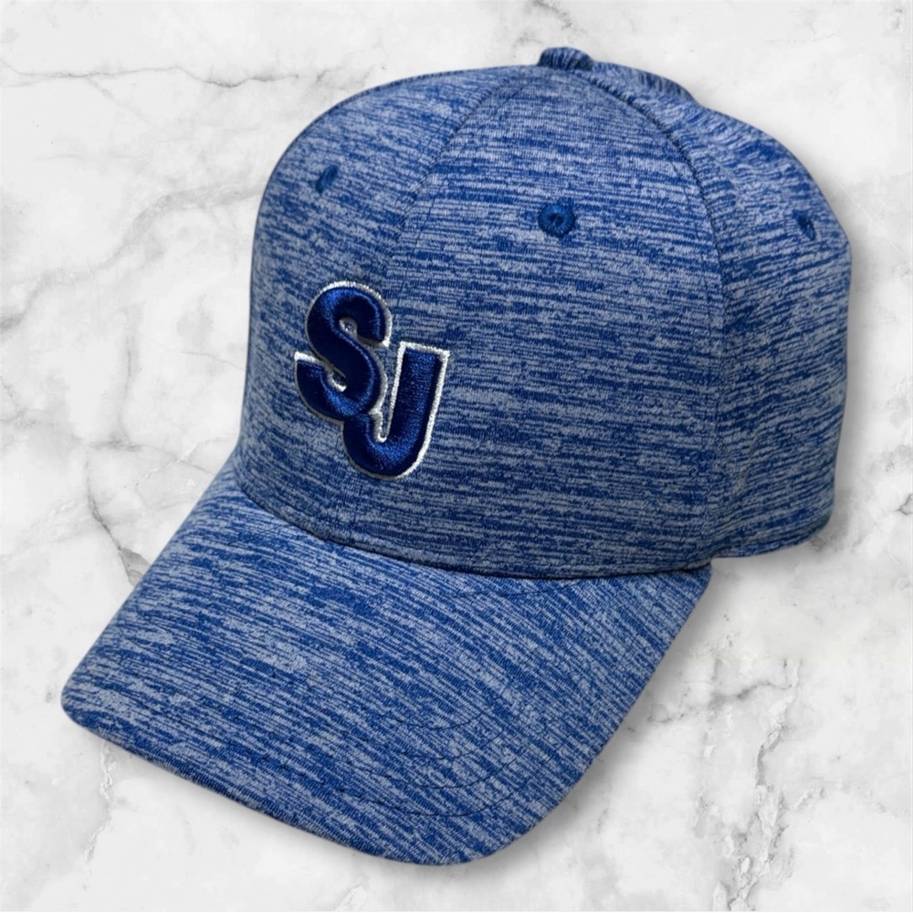 Blue space dye Baseball Cap with embroidered SJ Logo fitted stretchy